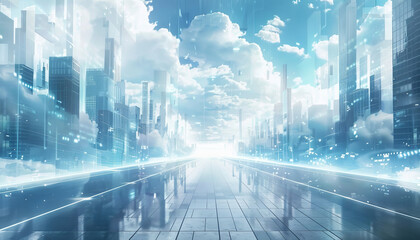 Wall Mural - A cityscape with a large empty road in the middle by AI generated image