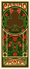 Wall Mural - Casino Poker clubs card in art nouveau style, vector illustration