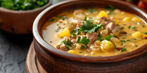 Poster - Celebrate with traditional Locro stew - a hearty and flavorful national dish that's perfect for any occasion. Concept Recipes, Traditional cuisine, South American food, Comfort food, Festive dishes