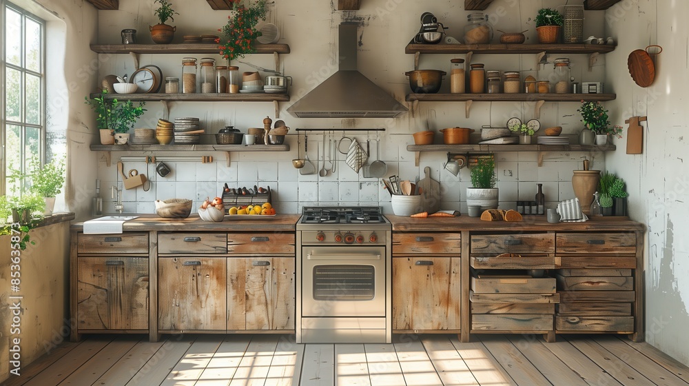 Rustic Kitchen with Wooden Cabinets. Charming rustic kitchen featuring ...
