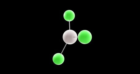 Wall Mural - Aluminium chloride molecule, rotating 3D model of aluminium trichloride, looped video on a black background