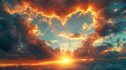Wall Mural - Heart shaped cloud in the sky with a sunset