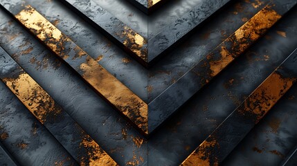 Wall Mural - Reflective gold chevron stripes on a matte black background, creating a luxurious look. The design features bold, shimmering gold chevrons against a smooth, matte black backdrop, enhancing the rich 