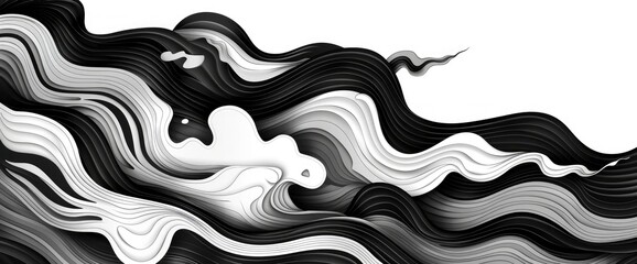 Wall Mural - Monochrome Abstract Tidal Waves, Cartoon