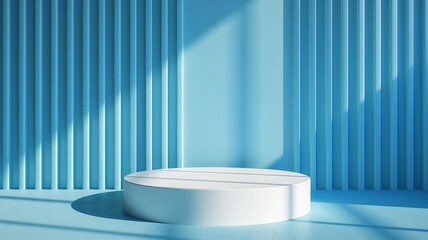 Wall Mural - Modern Minimalistic Blue Interior with Round White Podium