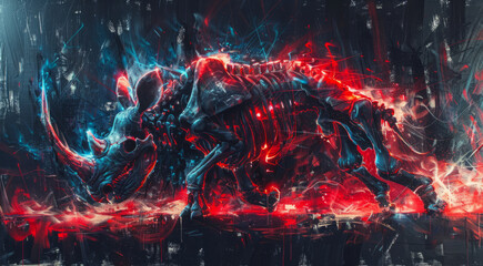 Wall Mural - graffiti art of a angry, dangerous running skeleton rhinoceros
