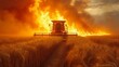 © Dmitry - In the process of wheat harvesting, a combine harvester incidentally causes a fire in the field. A massive emergency arises in the agricultural area.