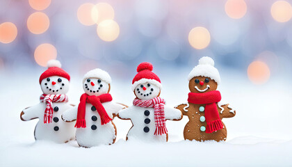 Cute gingerbread snowmen with copy space