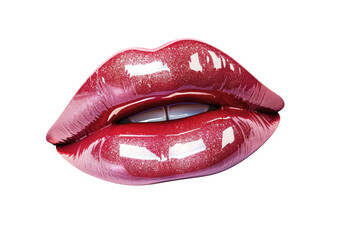 Close-up illustration of glossy, red lips with a vivid shine, isolated on a transparent background, ideal for beauty and fashion themes.