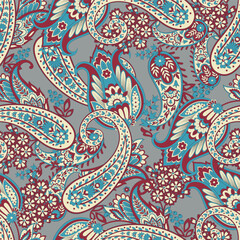 Seamless pattern based on traditional Asian elements Paisley. Traditional colorful seamless paisley vector pattern. Pattern for textile design or fabrics. Fashionable delicate design