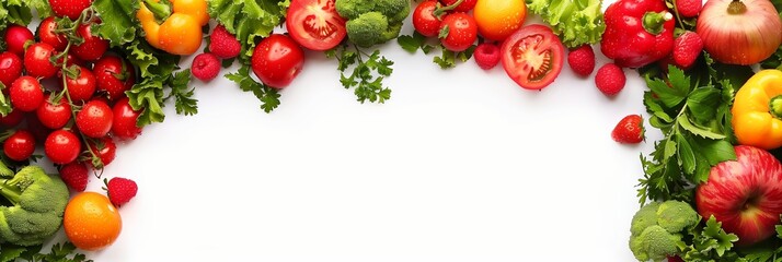 Wall Mural - Frame with lots of healthy fruits and vegetables with copy space