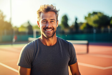 Generative AI illustration of focused tennis player on court ready for important championship league match