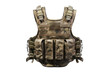 © Jeerawut - Tactical military bulletproof vest with camouflage design, front view. Essential gear for protection during combat and tactical operations.