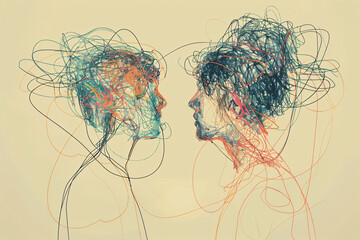 a drawing of two people with tangled hair