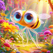 © Alicina - 3D funny slender bee cartoon in forest. Funny illustration of insects for children's cards