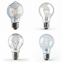 A series of light bulbs glows with increasing intensity in a soft, reflective atmosphere, emphasizing the evolution of lighting technology.