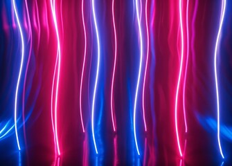 Red and blue neon light tubes glowing in the dark, creating an abstract background with laser-like effects