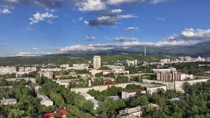 Wall Mural - View from a quadcopter of the central part of the Kazakh city of Almaty on a summer evening