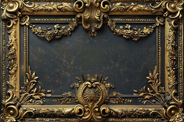 Sticker - A majestic baroque golden frame with rococo embellishments and floral garlands. The exquisite craftsmanship