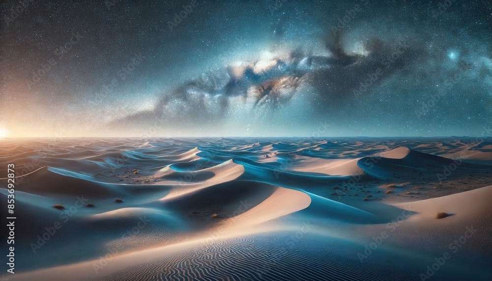 Stunning Desert Landscape Under a Starry Night Sky with Rolling Dunes ...