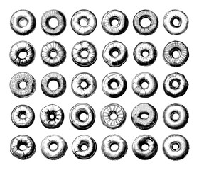 Wall Mural - engraving style inflatable circles icons set. hand drawn simple style black icons on white backgroun