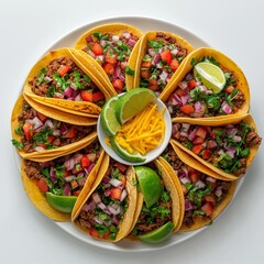 Delicious Taco Platter With Fresh Garnish and Lime Slices in a Circular Arrangement