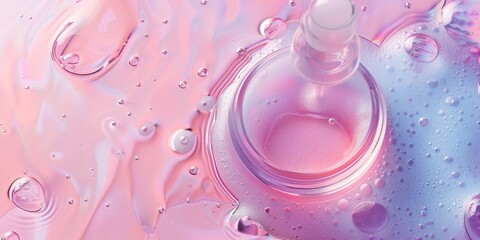 Poster - A pink liquid with bubbles floating on top of it