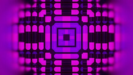 Aufkleber - Bright symmetrical pattern consisting of simple cylindrical figures with pink-purple neon gradient floating on a dark surface. Digital seamless loop animation. 3d rendering. 4K, Ultra HD resolution