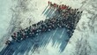© Sariyono - Aerial Shot of People Forming Arrow Shape in Snowy Landscape