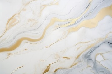 Elegant white and gold marble texture, beautifully captures the essence of luxury with sophisticated flowing patterns, ideal for backgrounds and designs.