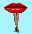 © New Africa - Woman with lips instead of head on light blue background. Stylish art collage