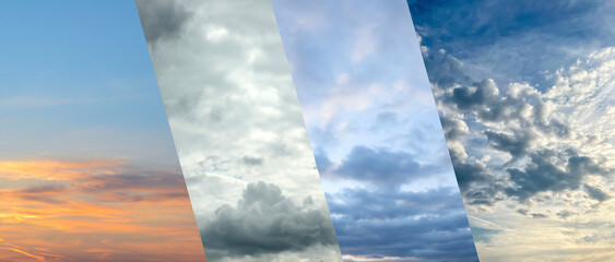 Wall Mural - different weather conditions due to season changing, banner design. collage with photos of sky