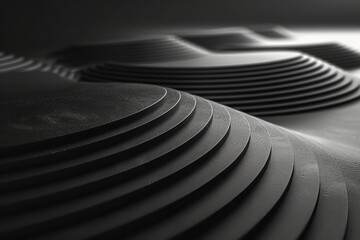 Poster - Minimalist black and white abstract lines creating a wave pattern on a clean surface,