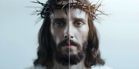 Wall Mural - Image of Jesus wearing crown of thorns captures the Easter spirit. Concept Religious Art, Easter Celebration