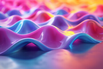 Wall Mural - Colorful repeating shapes in neon colors creating the impression of a wavy surface, on a clean surface,