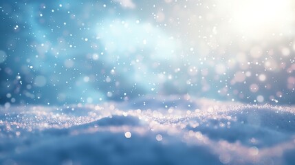 Wall Mural - A snowy winter scene with sparkling bokeh lights.