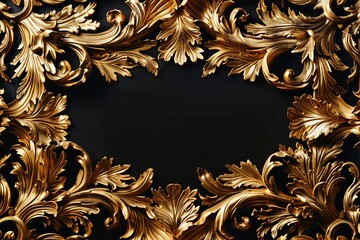 Sticker - An ornate, antique baroque golden frame with intricate floral patterns. The rich detailing of leaves and vines elegantly