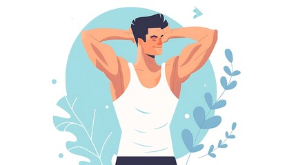 Wall Mural - Confident Man Relaxing Surrounded by Blue Botanical Elements