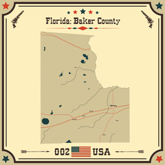 Wall Mural - Large and accurate map of Baker County, Florida, USA with vintage colors.