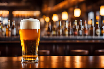 Wall Mural - a line of beer at the bar, bokeh