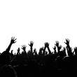 © Asier - Crowd silhouettes with raised hands on white background.