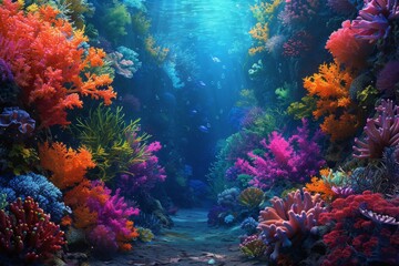 Vibrant Underwater Coral Reef Landscape background