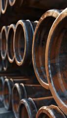 Wall Mural - Close-up of old, stacked pipes with rust, providing a rough and rustic look. Ideal for renovation and raw materials contexts.