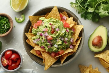 Canvas Print - Guacamole and Nachos in a Bowl