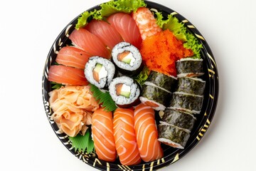 Wall Mural - Japanese Sushi Platter with Assorted Rolls and Sashimi