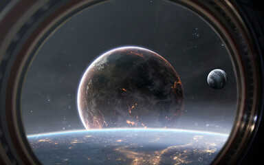 Wall Mural - 3d illustration of beautiful cosmic scene with planets. high quality digital space art in 5k - reali