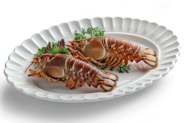 Wall Mural - Lobster Tails on a White Plate: seafood