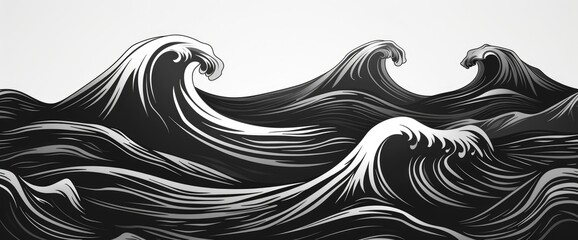 Wall Mural - Monochrome Abstract Ocean Waves, Cartoon