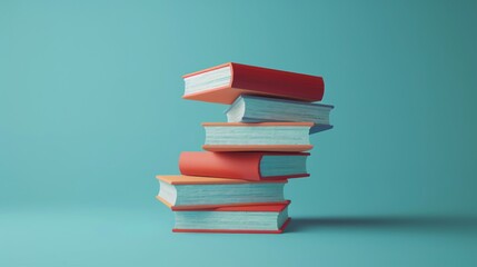 Wall Mural - A stack of colorful books placed against a teal background, symbolizing education, knowledge, and learning. Ideal for academic or literary themes. 3D Illustration.