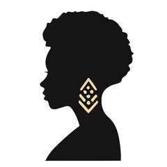 Wall Mural - A silhouette of a Black woman with curly hair and an abstract geometric pattern on her head
